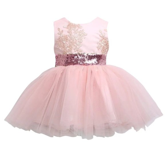 NWT Sparkling Bling Sequin Bow Pink Baby Dress Wedding Flower Girl Birth… - Picture 9 of 14